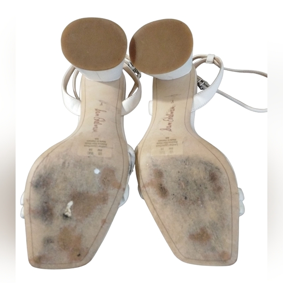 Sam Edelman + Anthropologie Kia Round Block Heels Cream Leather Sandal Heel Sz 8 - Picture 9 of 12